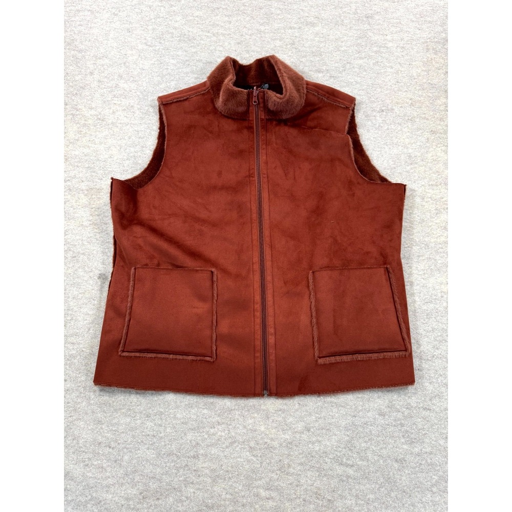 Charlie B Faux Suede Vest Mens XL Brown Sherpa Lined Reversible Winter Full Zip